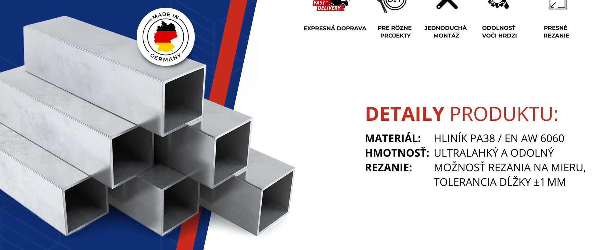 Hliníkový profil 15x15x1mm 100 cm Štvorcová rúrka + rezaná na mieru
