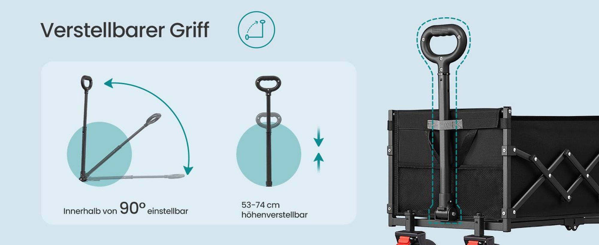 SONGMICS Faltbarer Bollerwagen, Transportwagen 200 L, Handwagen mit Griff, Outdoor Garten, 4 verstärkte Rollen, schwarz