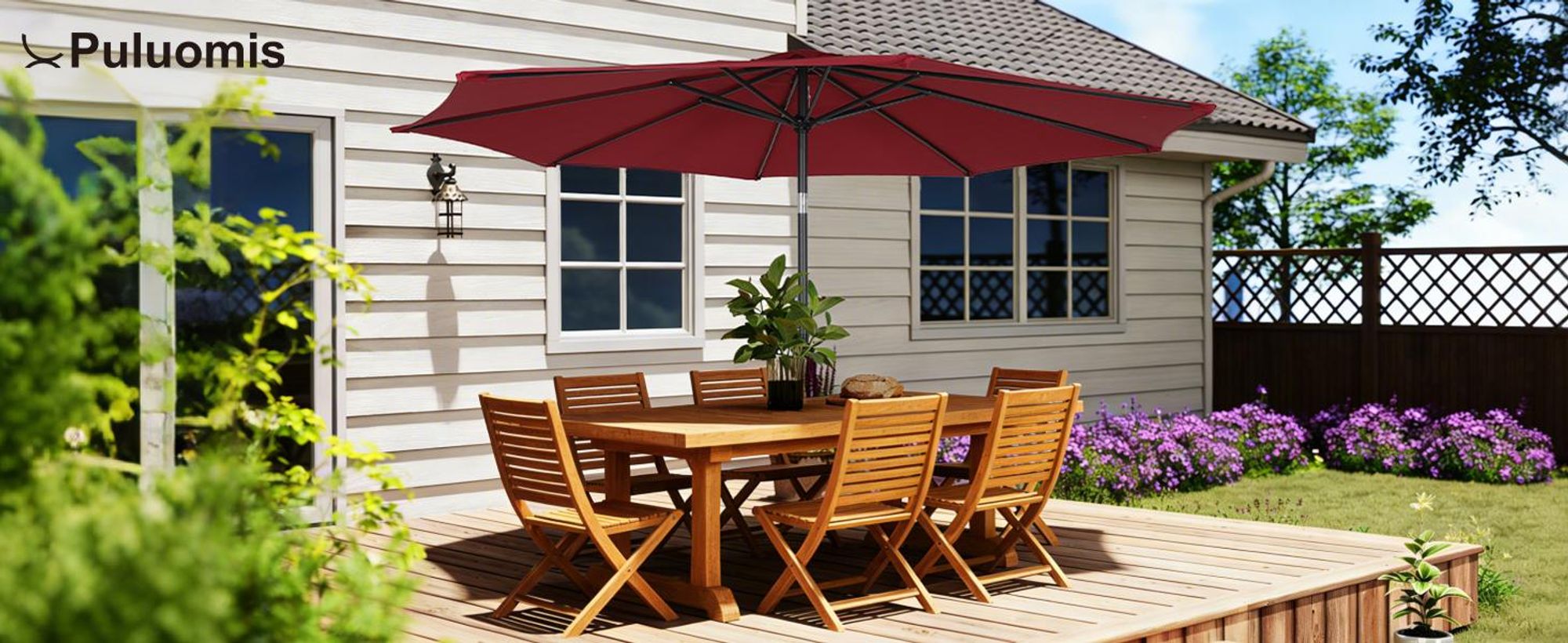 Puluomis Sonnenschirm Balkonschirm Strandschirm Marktschirm Ø290cm Neigbar Gartenschirm Terrassenschirm Sonnenschutz Rot