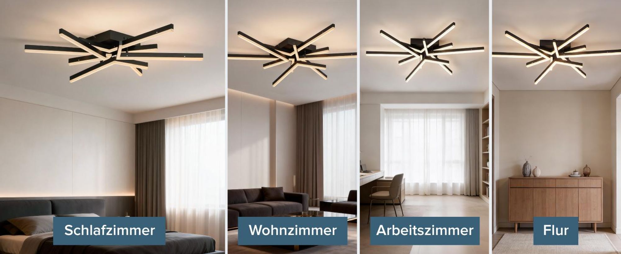 doporro LED Deckenleuchte 72W, 80 cm Deckenlampe für Wohnzimmer oder Küche, einstellbare Farbtemperatur 3000K/4200K/6400K, Sandschwarz Alivetta25038