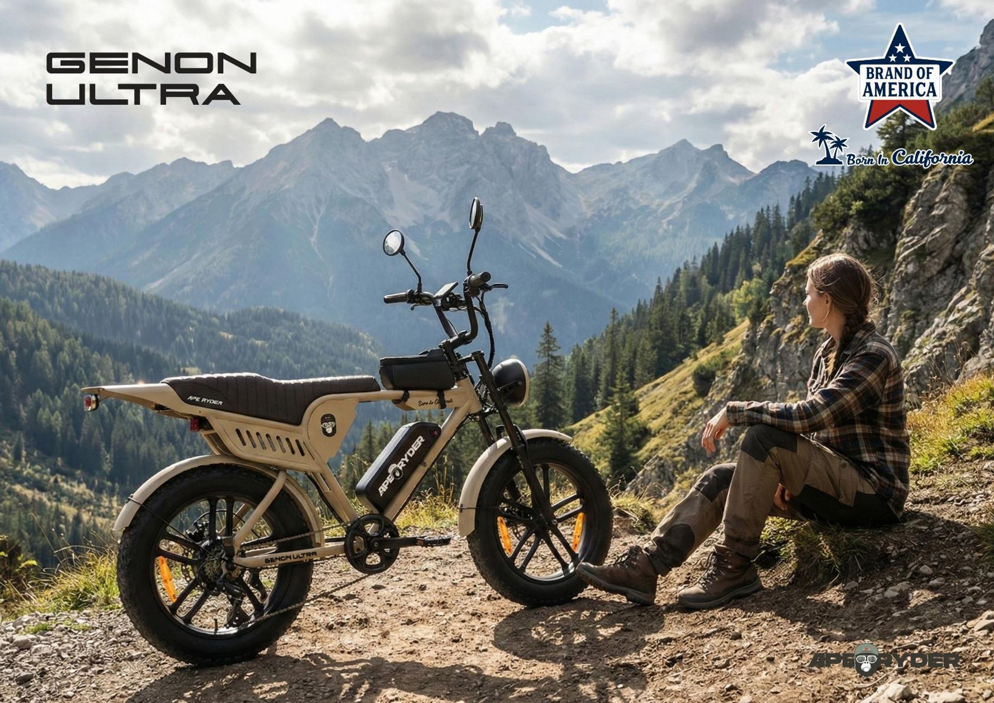 APE RYDER Genon Ultra E-Bike 20 Zoll Fatbike, 250W Motor, 48V 15Ah Akku (100-130 km), Shimano 7-Gang, Doppelscheibenbremsen