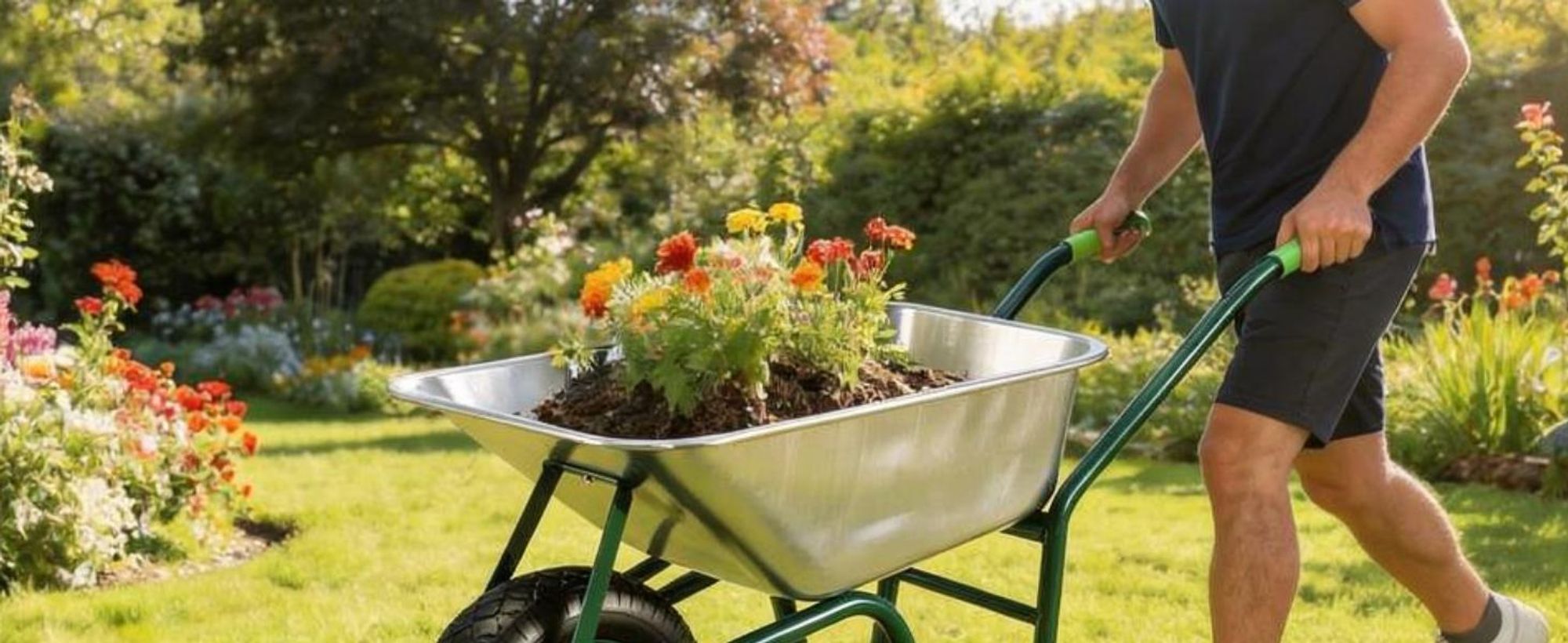 Juskys Schubkarre Garden 100 Liter Volumen - 250 kg - Luftreifen mit Metall Felge Silber