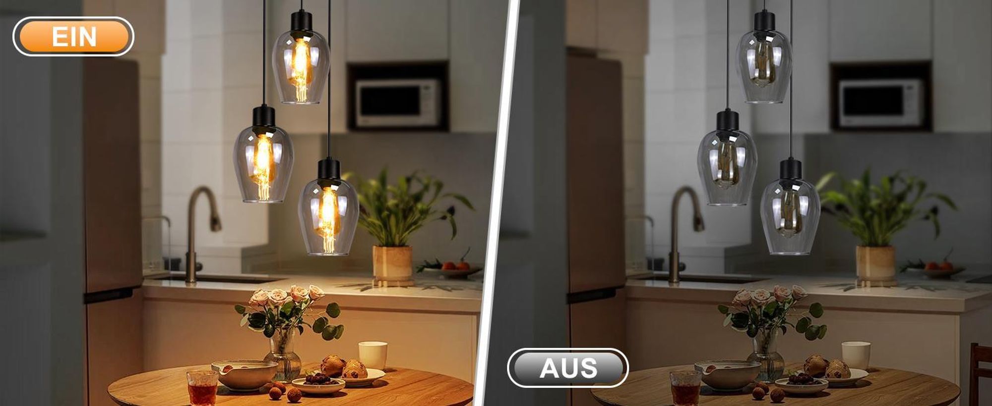 ZMH Hängelampe Schwarz Pendelleuchte 3 Flammig - Vintage Hängeleuchte Esstisch E27 Küchenlampe Hängend Industrial Rauchglas für Esszimmer Schlafzimmer Wohnzimmer Ohne Lichtquelle