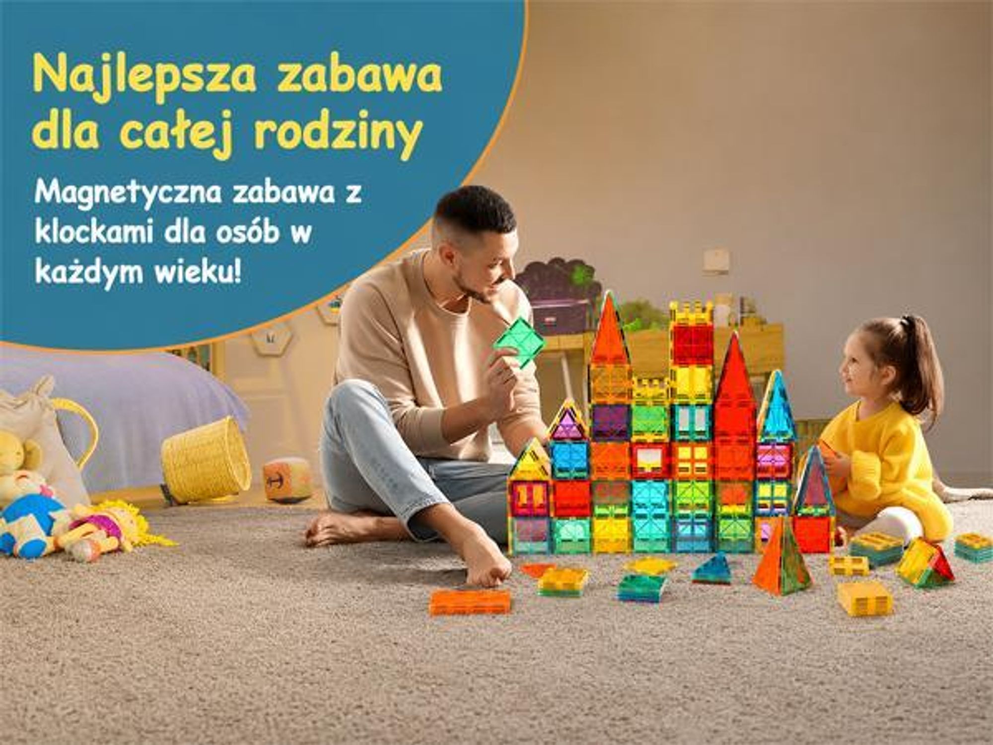 Olvy Magnetyczne klocki konstrukcyjne 120 elementów - magnetyczna zabawka Montessori dla dzieci w wieku 3+, kompatybilna z Magna Tiles i Magnetic Tiles, magnetyczne klocki konstrukcyjne