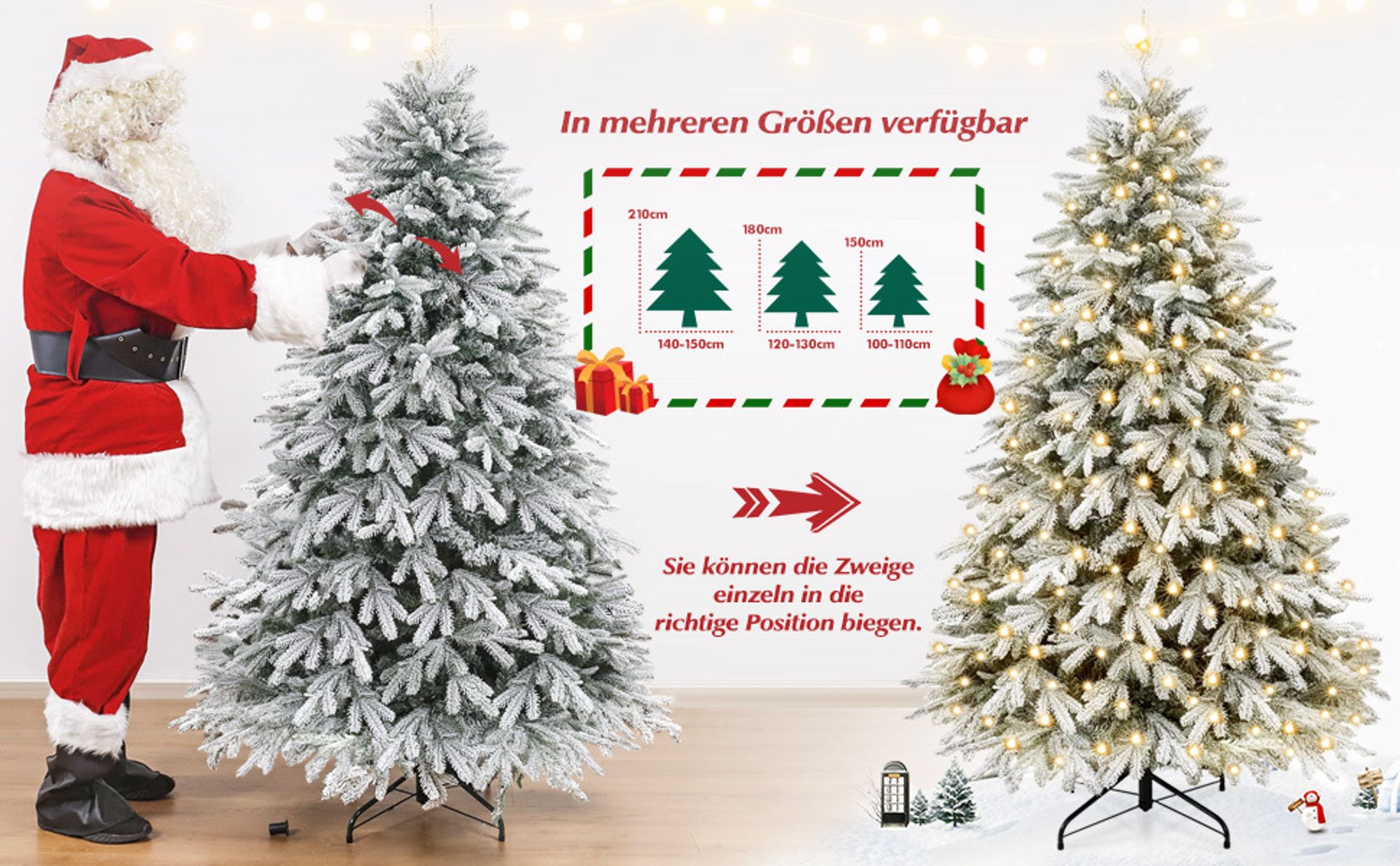 Yorbay 210cm Künstlicher Weihnachtsbaum Tannenbaum mit Beleuchtung Weiß Schneeflocken LED für Weihnachten-Dekoration