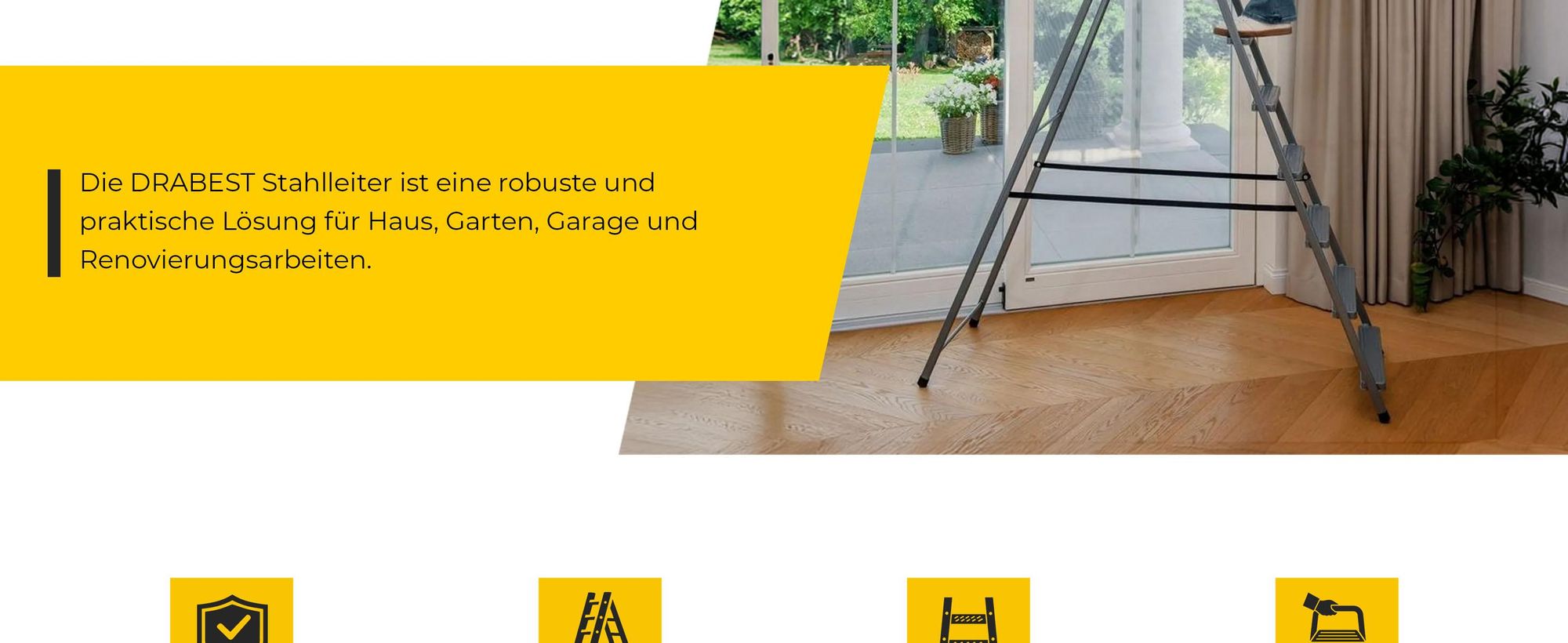 DRABEST | Stahlleiter - Leiter - haushaltsleiter - leiter 7 stufen - Klapptritt - Stahl - Universal - bis 125 kg