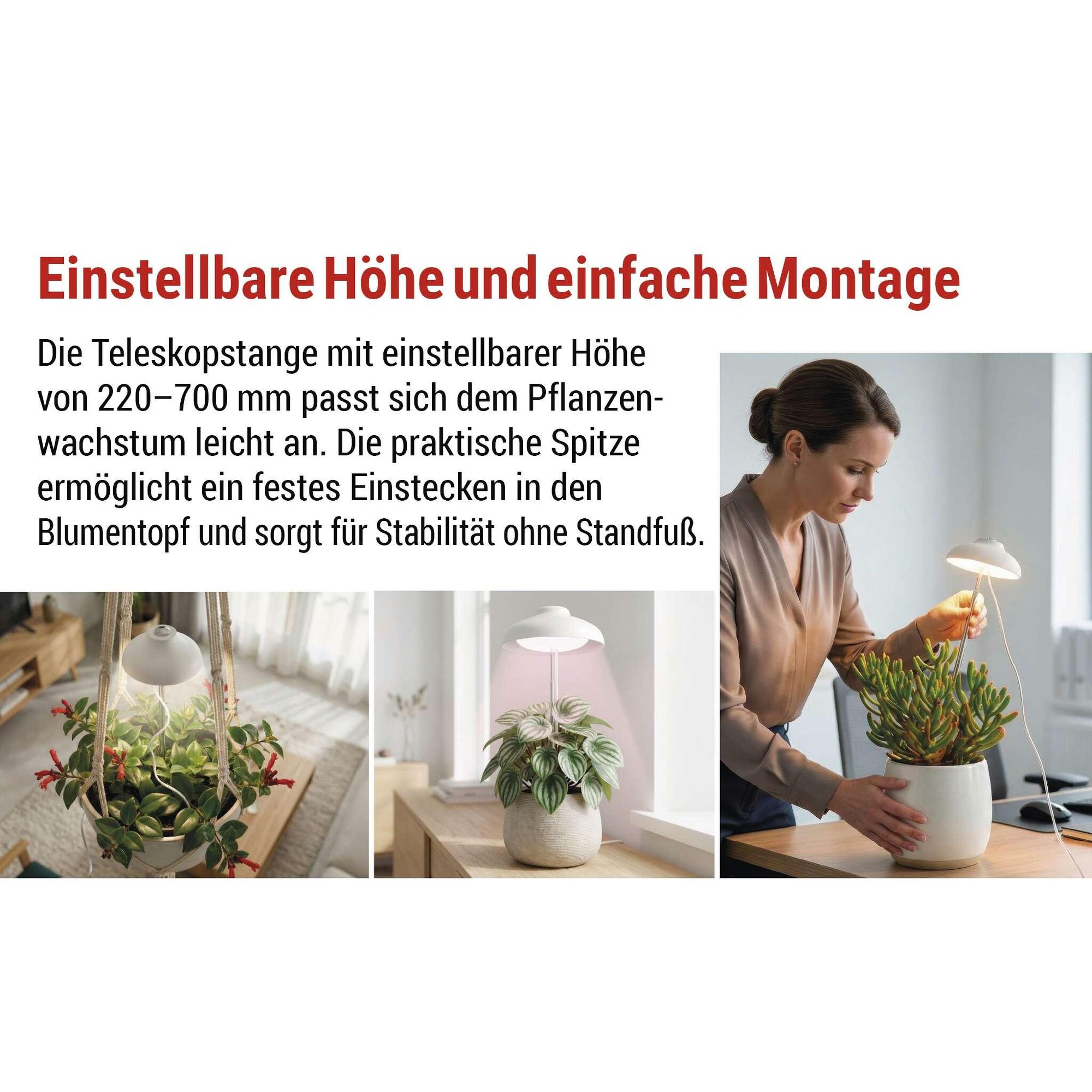 EMOS LED-Grow-Lampe für Zimmerpflanzen und Sukkulenten, Wachstumslampe in Schirm-Design mit Timer, höhenverstellbar, 235lm, 1,5m USB-Kabel, Z7901