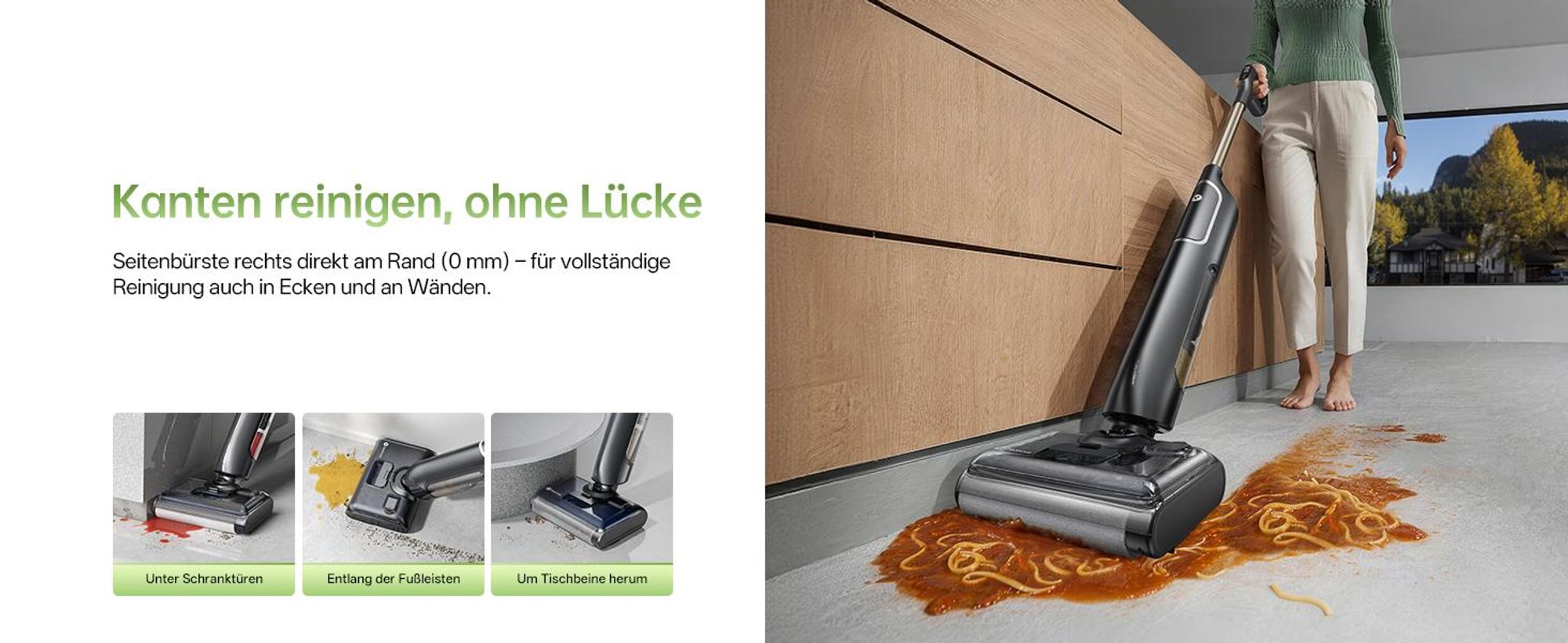 Vactidy X7 Nass-Trocken-Akkusauger, 3-in-1 Saug Wisch - 180° Flachliege-Design, 13 cm Schlank, 0 mm Kantenanpress mit Anti-Tangle-Technologie