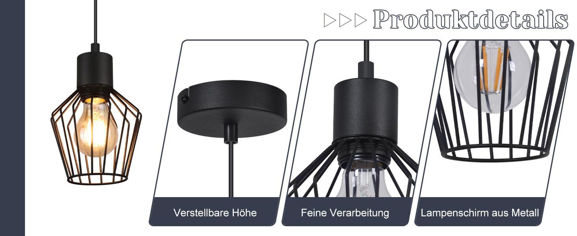 ZMH Pendelleuchte Schwarz 1 Flammig Esstisch Hängeleuchte - Pendellampe E27 Metall Lampenschirm Hängelampe Industrie Wohnzimmerlampe für Küche Schlafzimmer Cafe