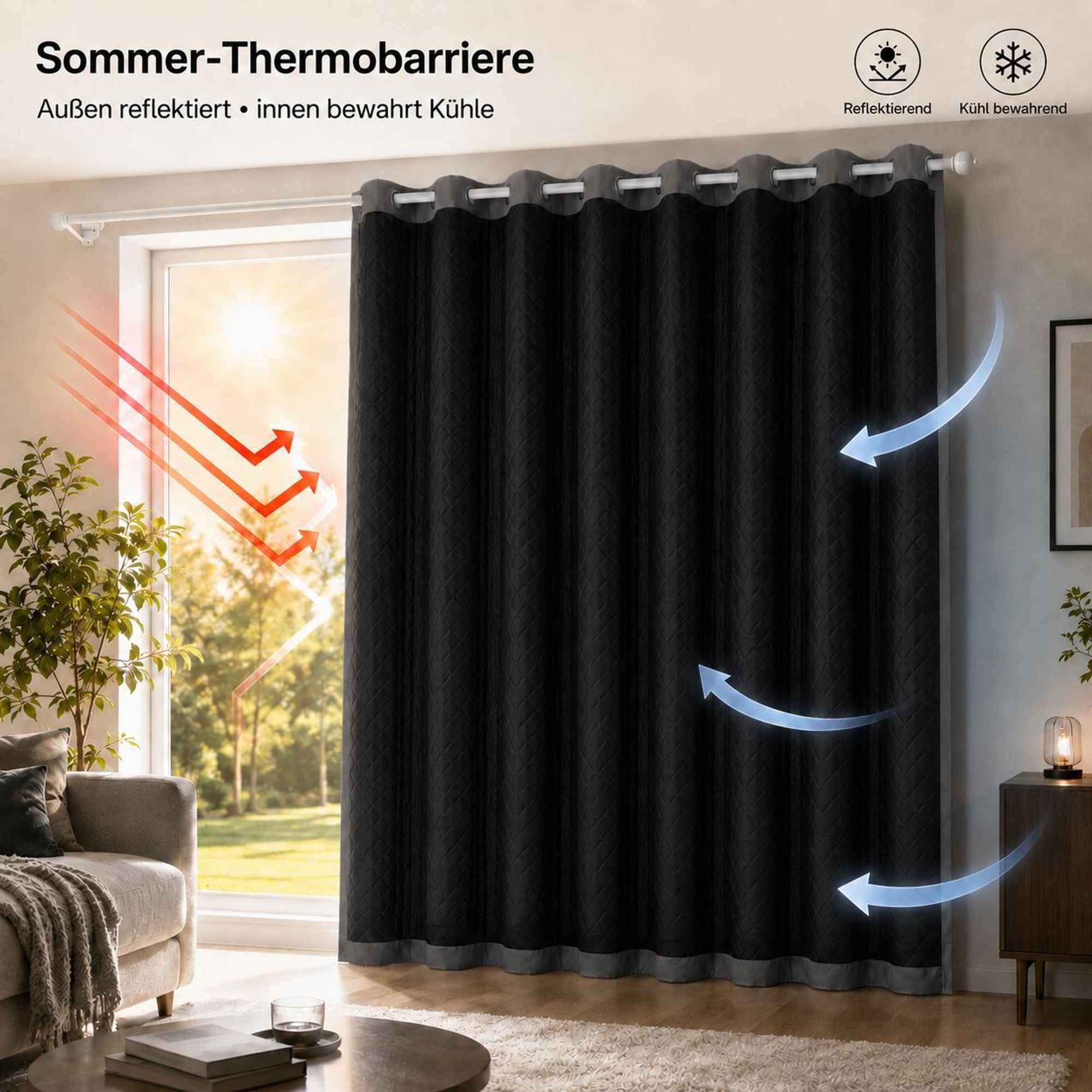 1x Outdoor Thermovorhang gegen Kälte und Hitze – Türvorhang, wasserdicht, Verdunkelungsvorhang mit Ösen für Garten Terrasse, Fenstervorhang, 132x274cm
