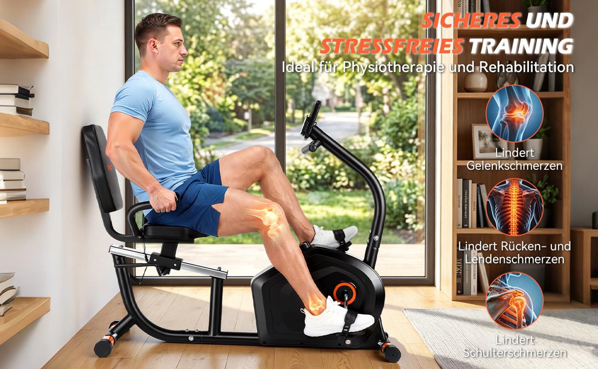 Liegeergometer Heimtrainer bis 200 kg, Magnetisches Liegefahrrad mit Kinomap & Zwift App, LCD-Display, Herzfrequenzmessung, verstellbarer Sitz