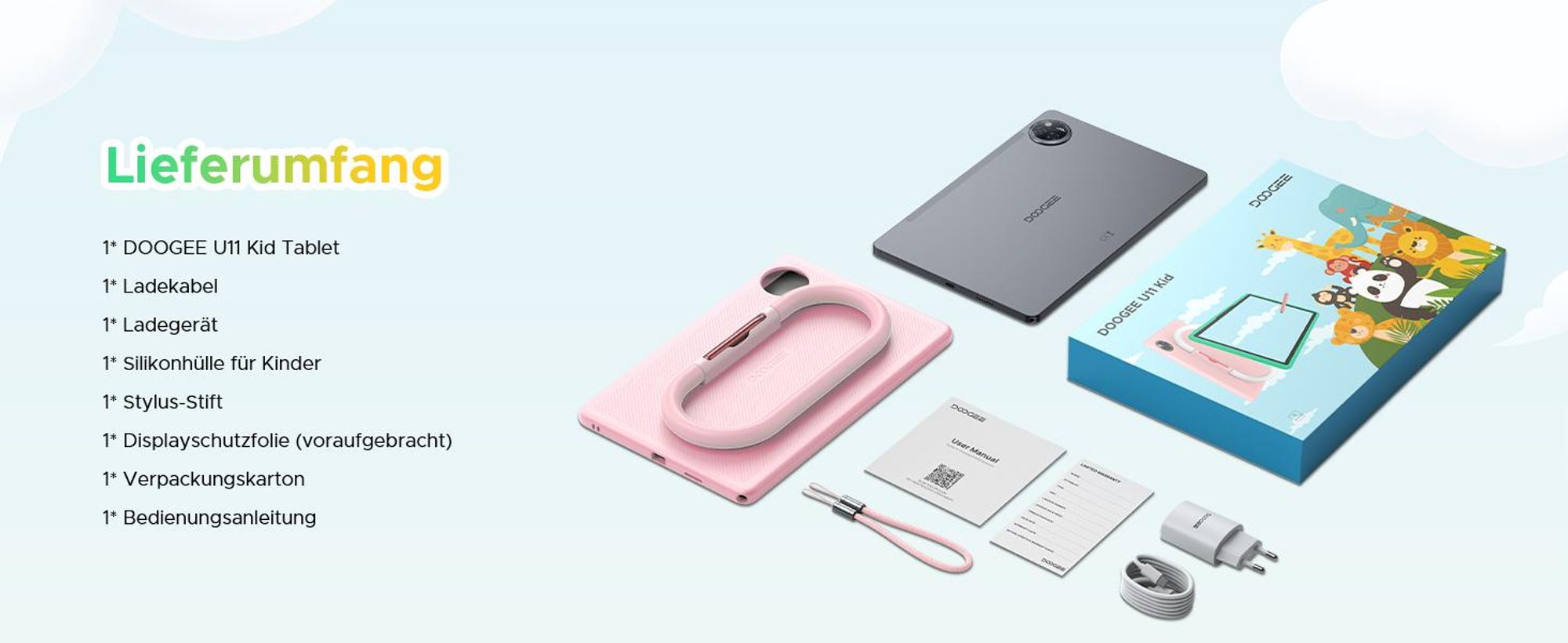 DOOGEE U11Kids 11" Tablet, Android 16,Gemini AI, 24(4+20)GB+128GB/2TB TF, 90Hz,8580mAh,WiFi Tablet für Kind mit Kindgerechte Hülle und Stift