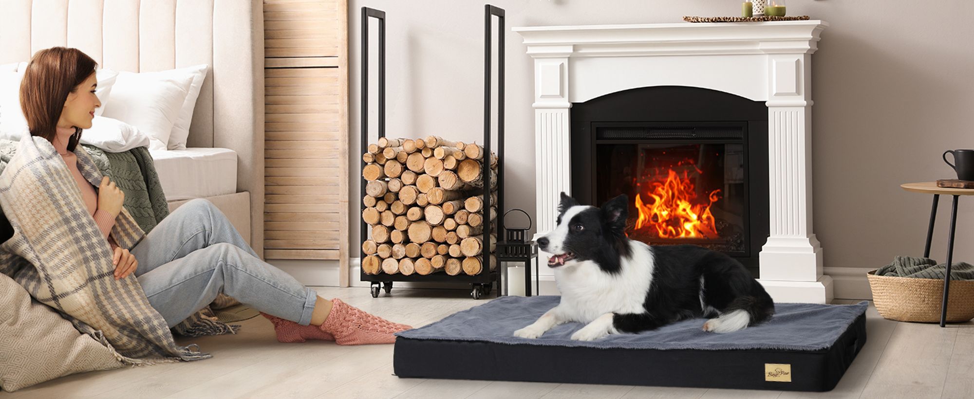 WISFOR Hundebett, 8cm dick Hundekissen Hundesofa, Bequeme Hundematte Katzenbett Rutschfest Waschbar wasserfest - M: 78x48x8cm