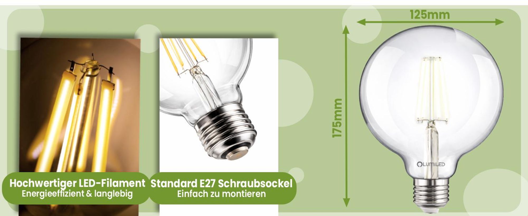 LUMILED G125 E27 LED Vintage Lampe 7W (Entspricht 60W) 806 Lm transparentes Glas Leuchtmittel kugelförmig 4000K Neutralweiß Licht Kugel Retro Birne 360° Glühbirnen Filament