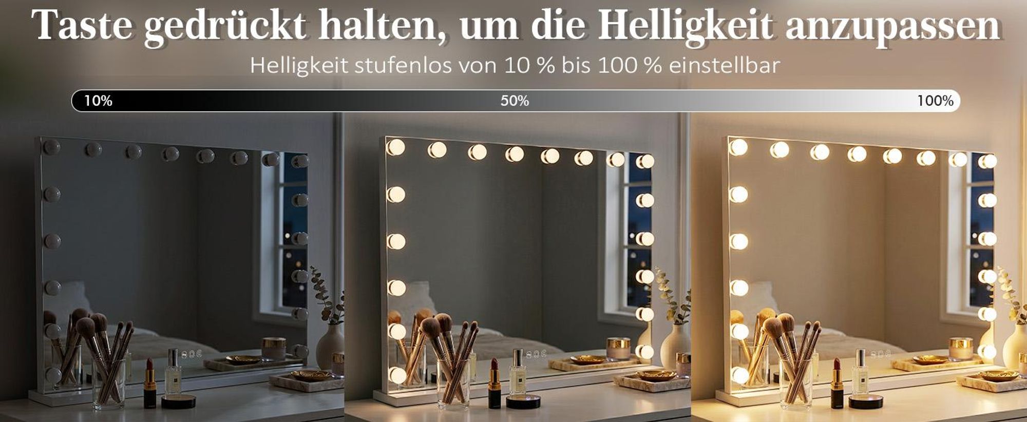 VANITII Hollywood Schminkspiegel 80cm x 58cm mit Beleuchtung 18 Dimmer Leuchten 3 Lichtmodus Kosmetikspiegel für Badzimmer Schminktisch Weiß