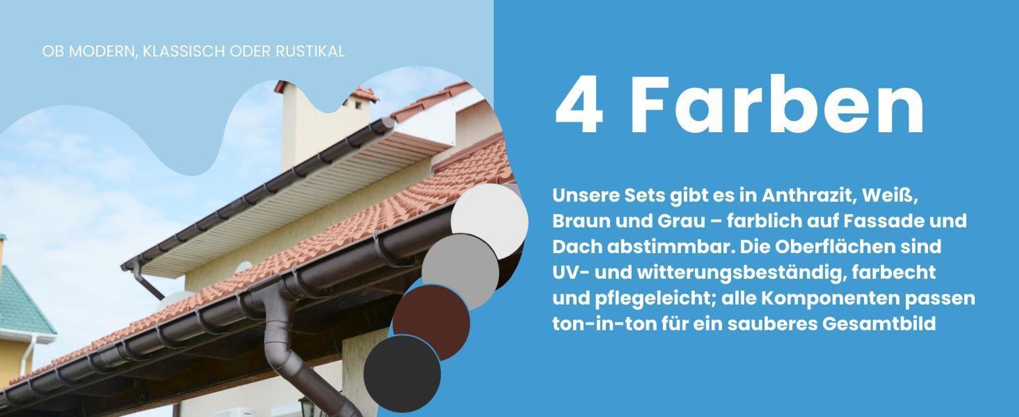 RAINWAY S Regenrinnen Komplettset (1 Dachseite) - PVC-U Kunststoff in 4 Farben, für Dachflächen < 100m² empfohlen (Set min. 6 Meter, braun) Regenrinnen PVC Plastik