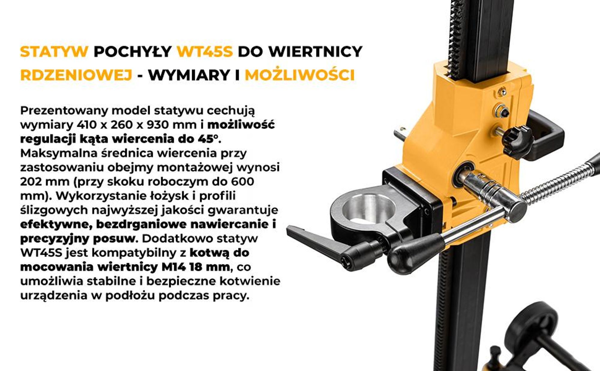 Statyw do wiertnicy WABROTECH pochyły regulowany WT45S Obejma 62mm