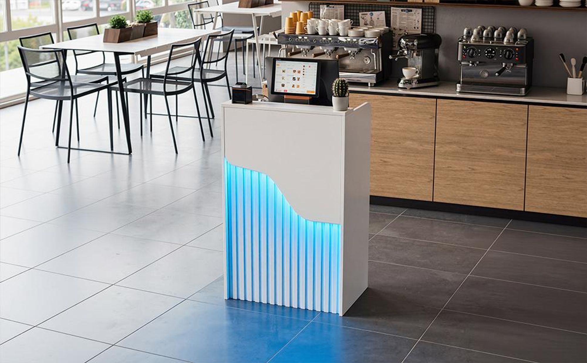 mpfangstheke mit LED-Beleuchtung, Moderner Rezeptionstresen mit abschließbarer Schublade, Kompakter Empfangstisch für Salon, Büro, 40 x 60 x 96CM