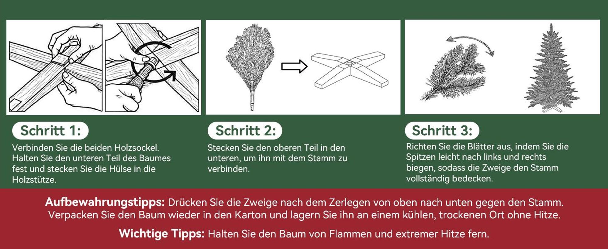 Künstlicher Weihnachtsbaum DEWINNER 180 cm,, Holzständer, Einstellbare PE/PVC-Zweige, Extra Dicht und Realistisch, Einfacher Aufbau