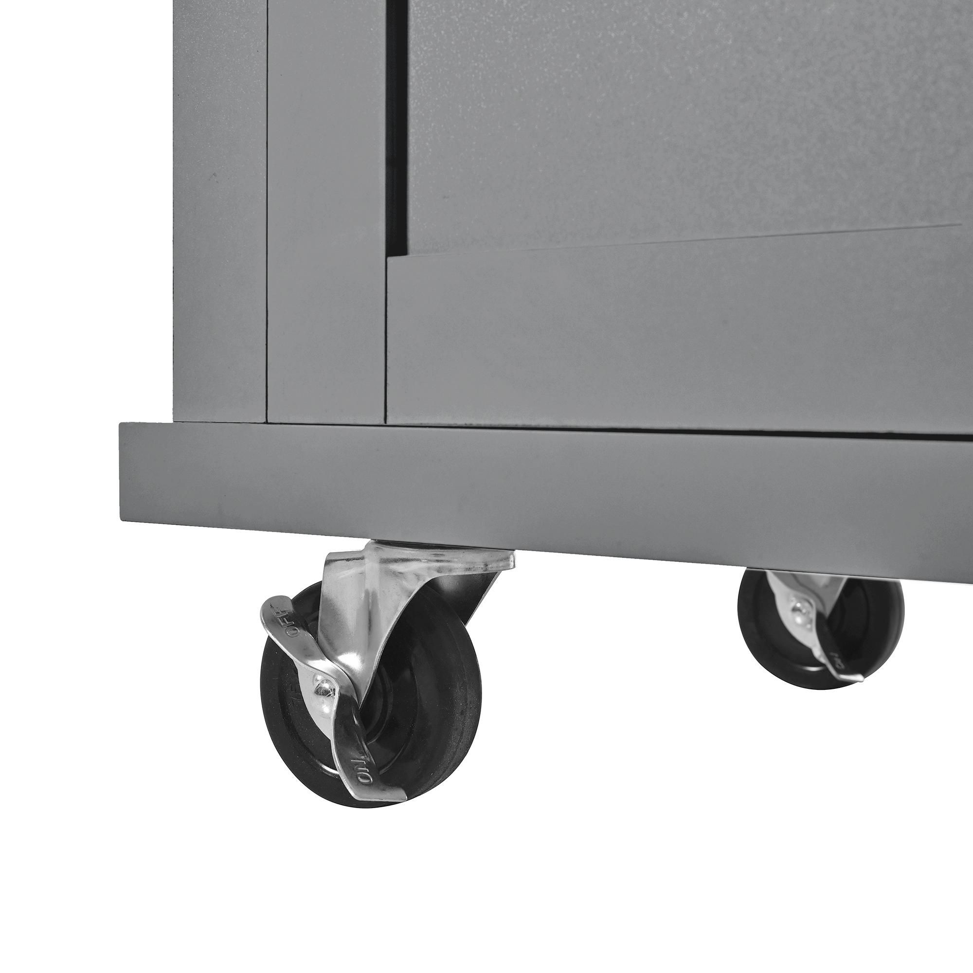 Flieks Servierwagen mit Arbeitsplatte Klappbar, Kücheninsel Küchenwagen mit Mülleimerfach & Schubladen, Mobil Speisewagen, 112x46.2-76.2x92.7cm, Grau