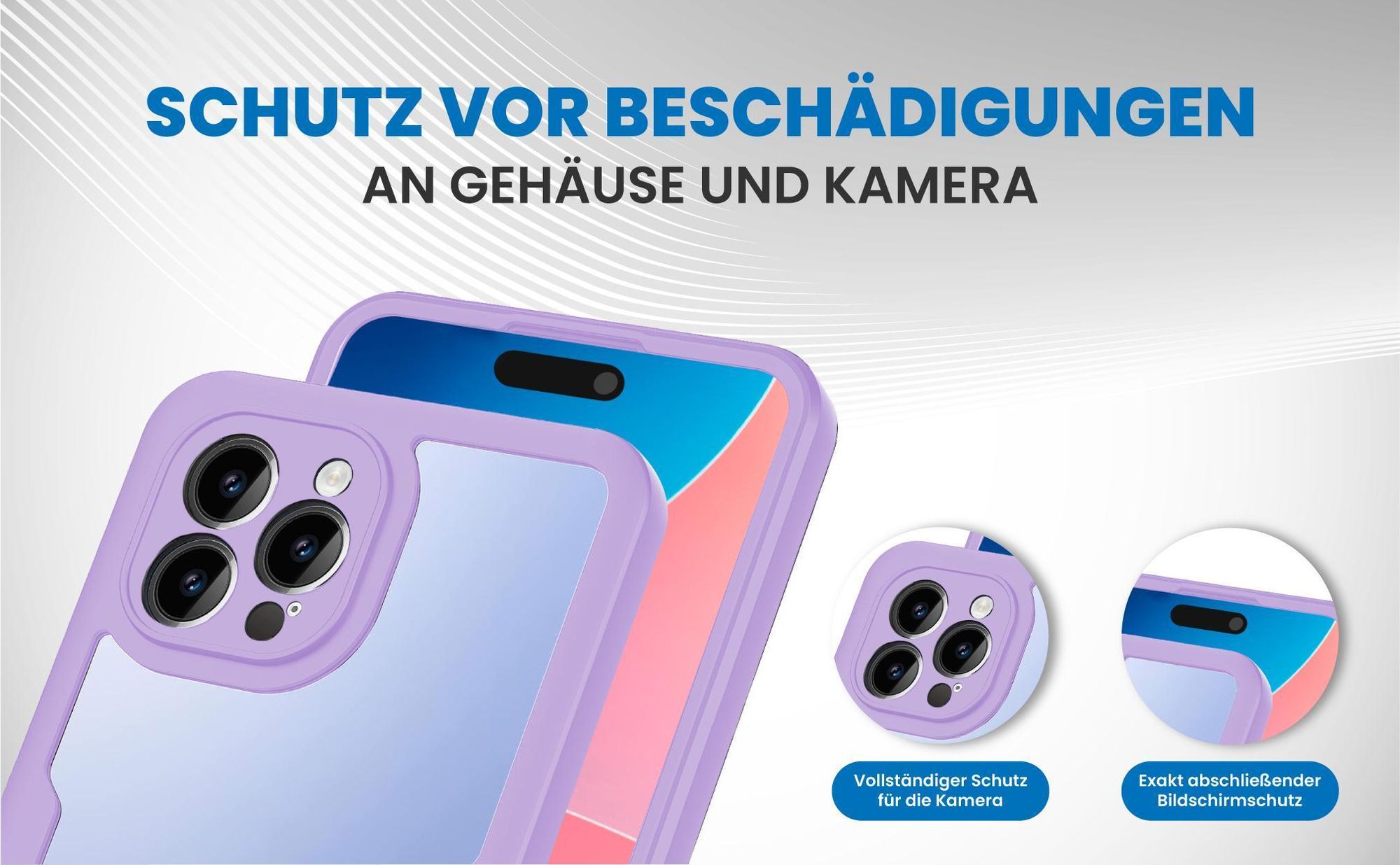 Violette 360 Grad Handyhülle für Apple iPhone 15 Pro Front und Backcover