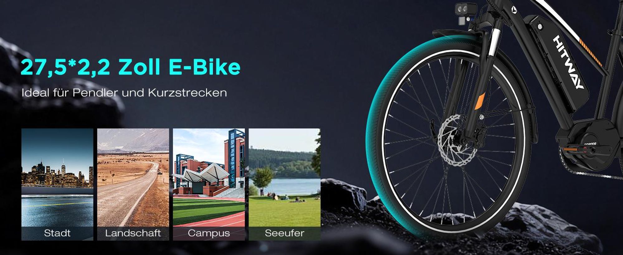 HITWAY BK-U1 E-Bike mit Mittelmotor, bis zu 180 km Reichweite, 36V 13Ah Akku, 27,5" × 2,2" Reifen, 7-Gang, 25 km/h, Federgabel, Scheibenbremsen