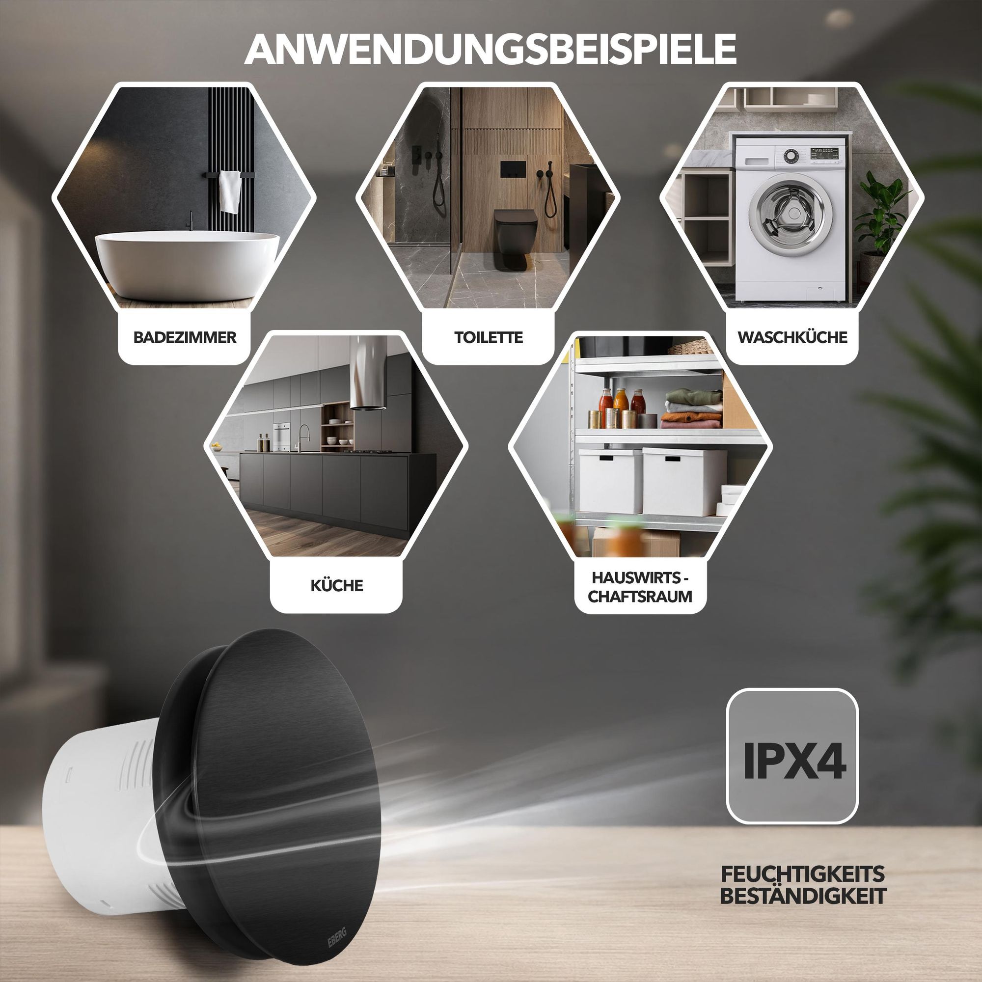 EBERG AXO 100 B Badlüfter 100 mm Rückstauklappe Schwarz