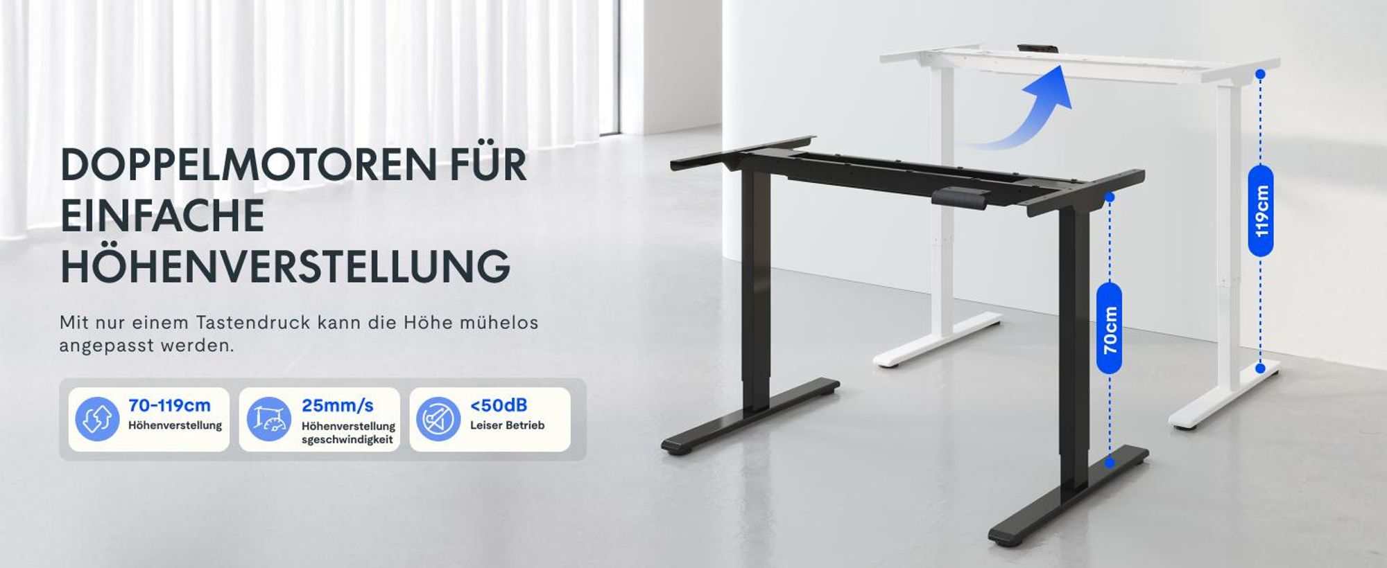 FLEXISPOT Höhenverstellbarer Schreibtisch EU, 19mm Einteilige Tischplatte 140x80cm, Elektrisch mit 2 starken Motoren, 4 Memory-Funktion, Schwarz
