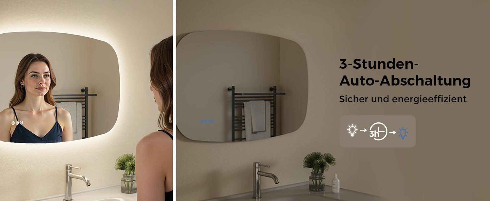 S'AFIELINA 80×50 cm Badspiegel mit Beleuchtung Oval LED spiegel mit Touch-Schalter, Dimmbar 3 Lichtfarbe Einstellbare, Beschlagfrei, Memory-Funktion