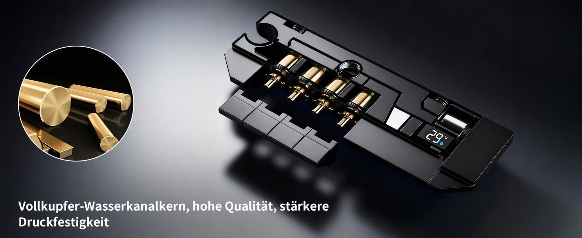 Homelody Duschsystem Messing Schwarz, 4 Wasserausgabe Modi, Duscharmatur Komplettset, Duschset Digitale Temperaturanzeige mit Atmosphärenlicht