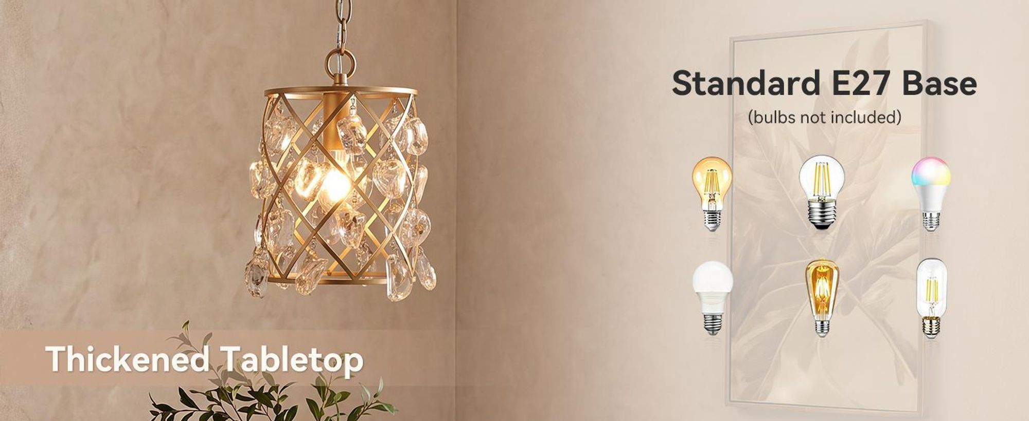 Tribesigns Moderne gouden kroonluchter, hanglamp met glaskristallen in golfpatroon, E27-fitting, verstelbare plafondlamp voor keukeneiland