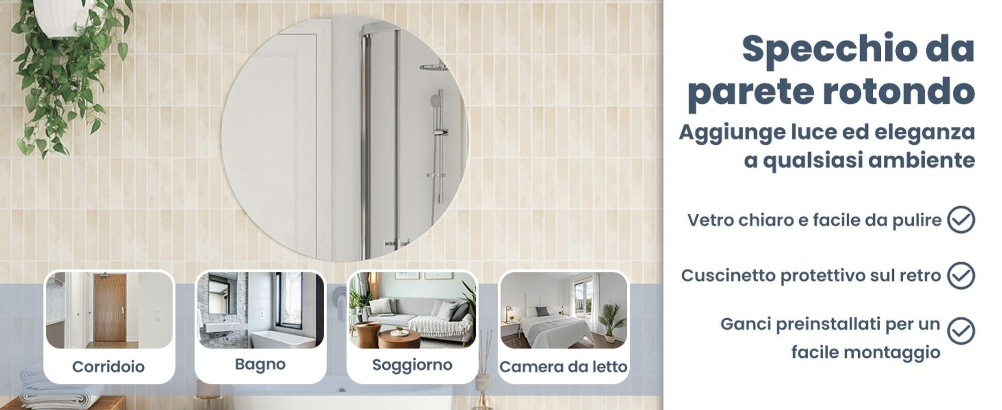 vidaXL Specchio da parete 70 cm vetro rotondo