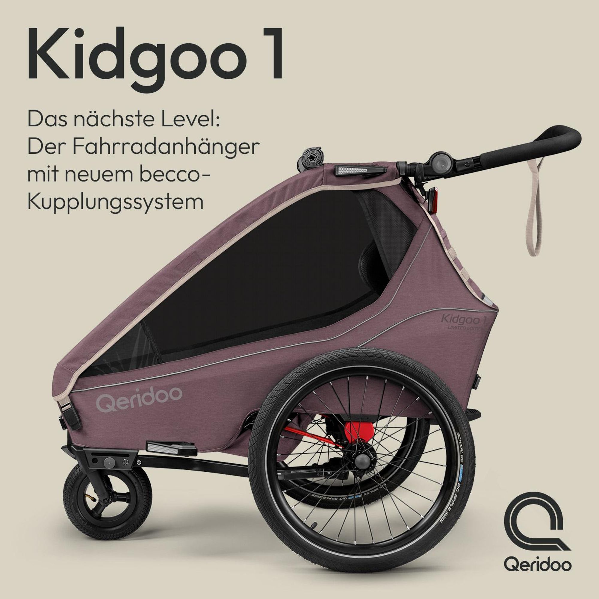 Qeridoo Kidgoo 1 - Kinderfahrradanhänger für 1 Kind Farbe: Wildberry Violet
