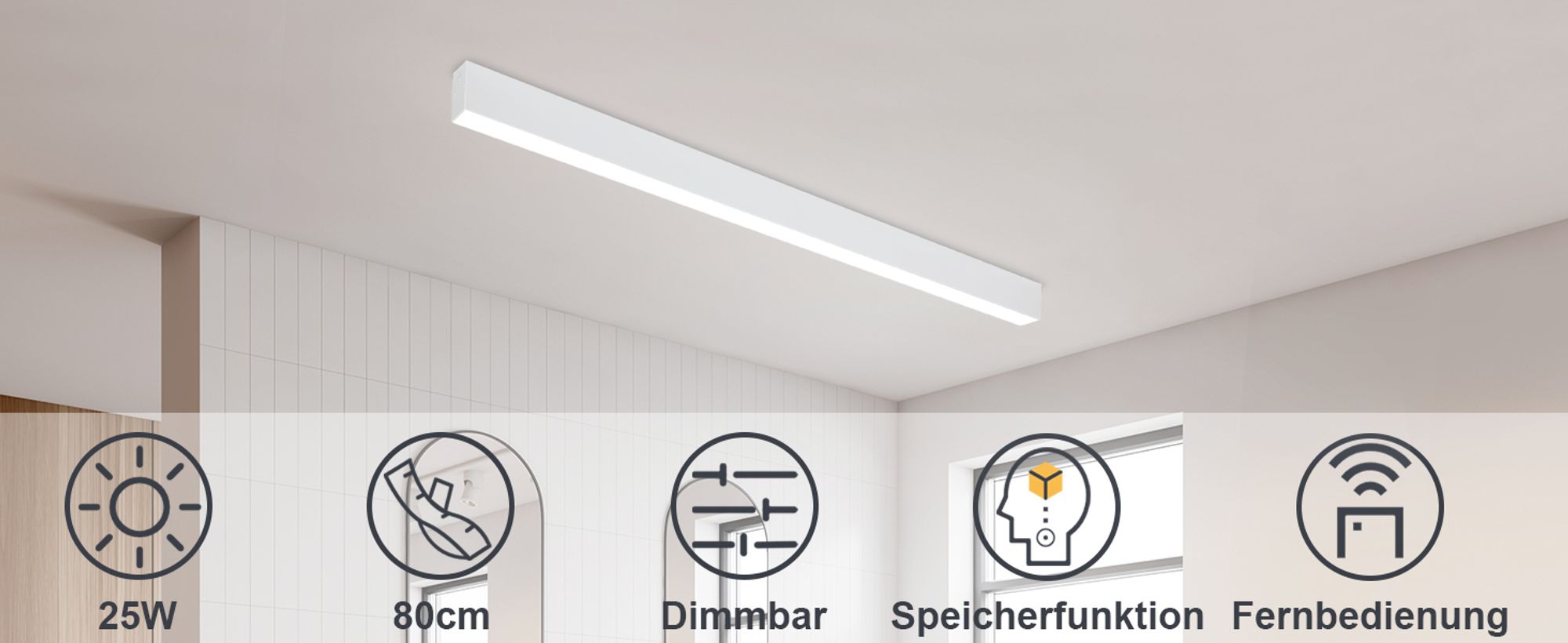 ZMH LED Deckenleuchte Wohnzimmer Deckenlampe 25W Modern Weiß Deckenbeleuchtung 80CM Dimmbar mit Fernbedienung für Schlafzimmer Küche Büro Esszimmer