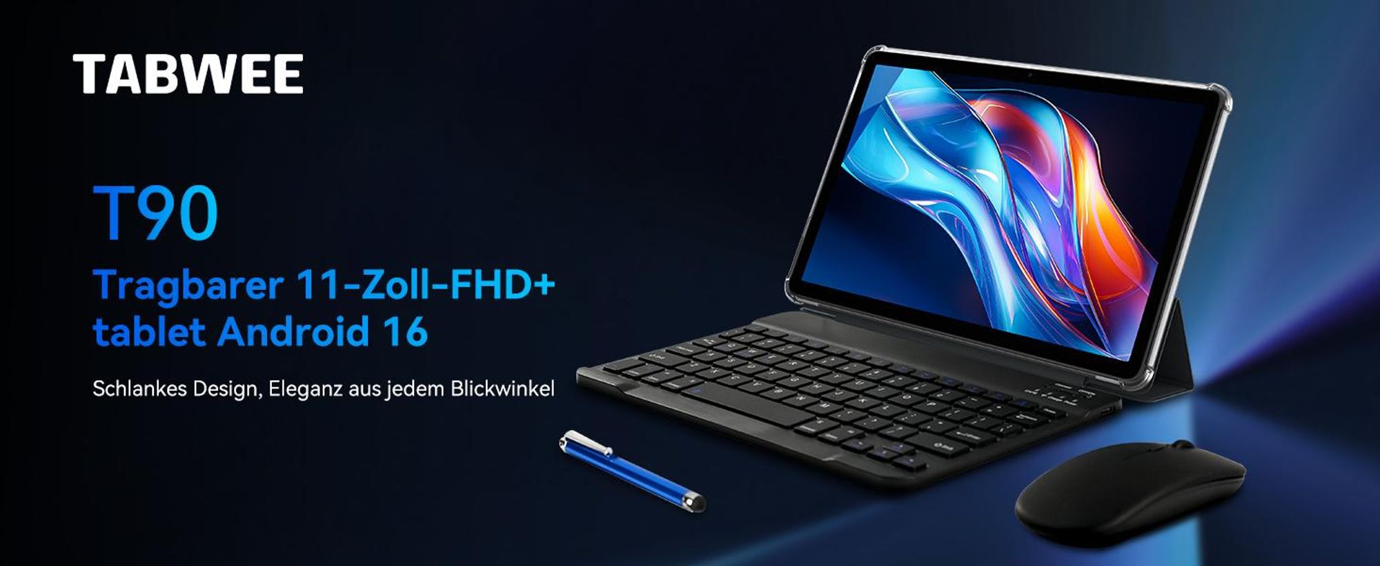 TABWEE T90 Tablet Android 16, 11 Zoll, 24GB (8+16) RAM+128GB ROM(2TB TF), 5G WiFi, mit Stift/Maus/Tastatur, 8000mAh/16MP+8MP/Widevine L1/Gemini AI