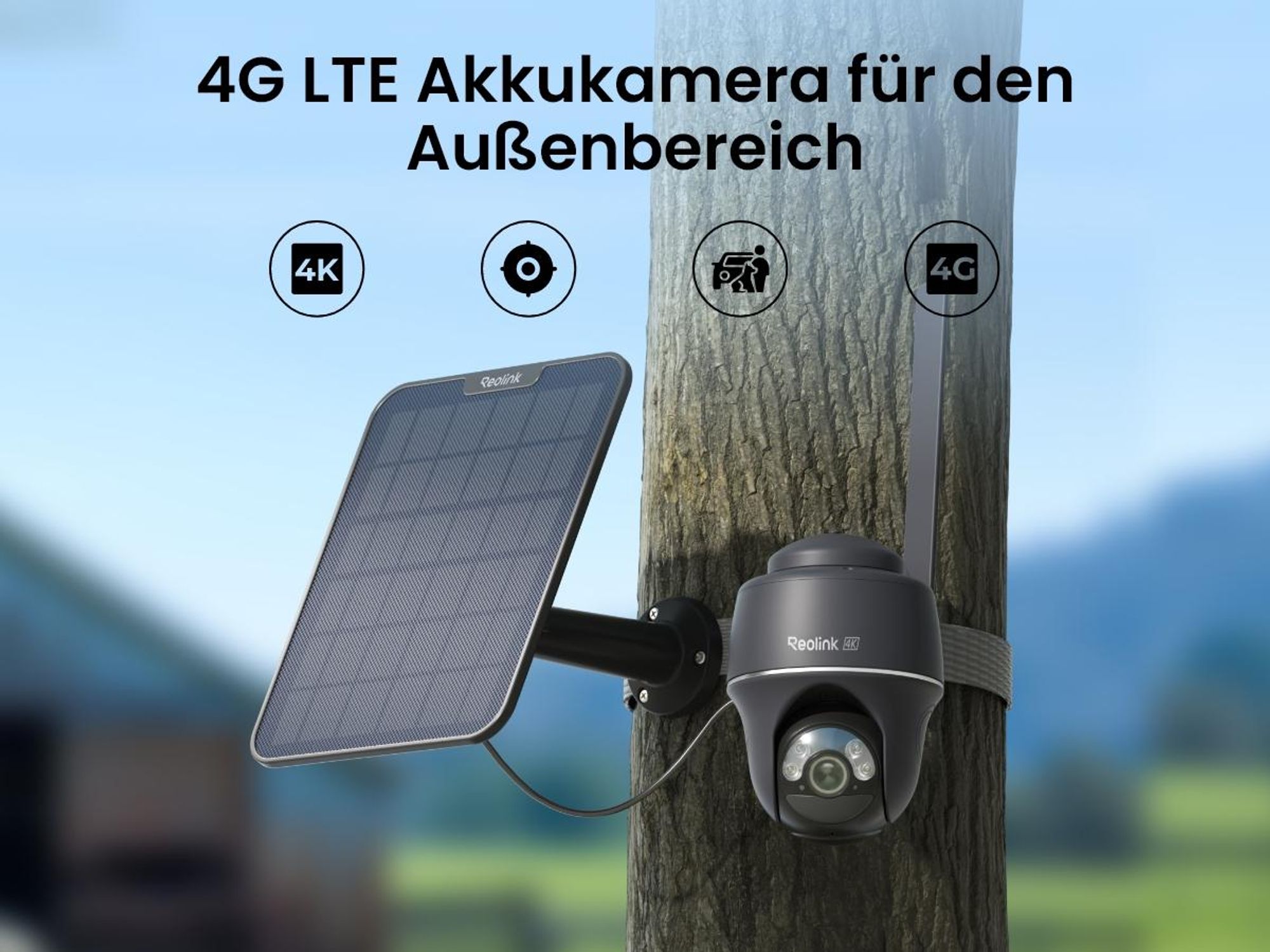 Reolink Go PT Ultra+Solarpanel, 4K 8MP 4G LTE Akku Überwachungskamera Außen, Intelligente Erkennung, 355° Pan &140° Tilt, Grau