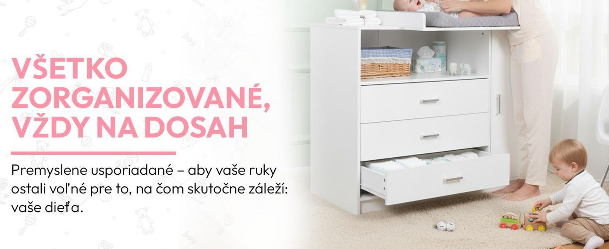 Wickelkommode Wickeltisch Baby Kommode aus Holz mit Wickelaufsatz, 3 Schubladen, 1 Tür, 100 cm Höhe in Weiß, Wickeltisch 113 x 100 cm