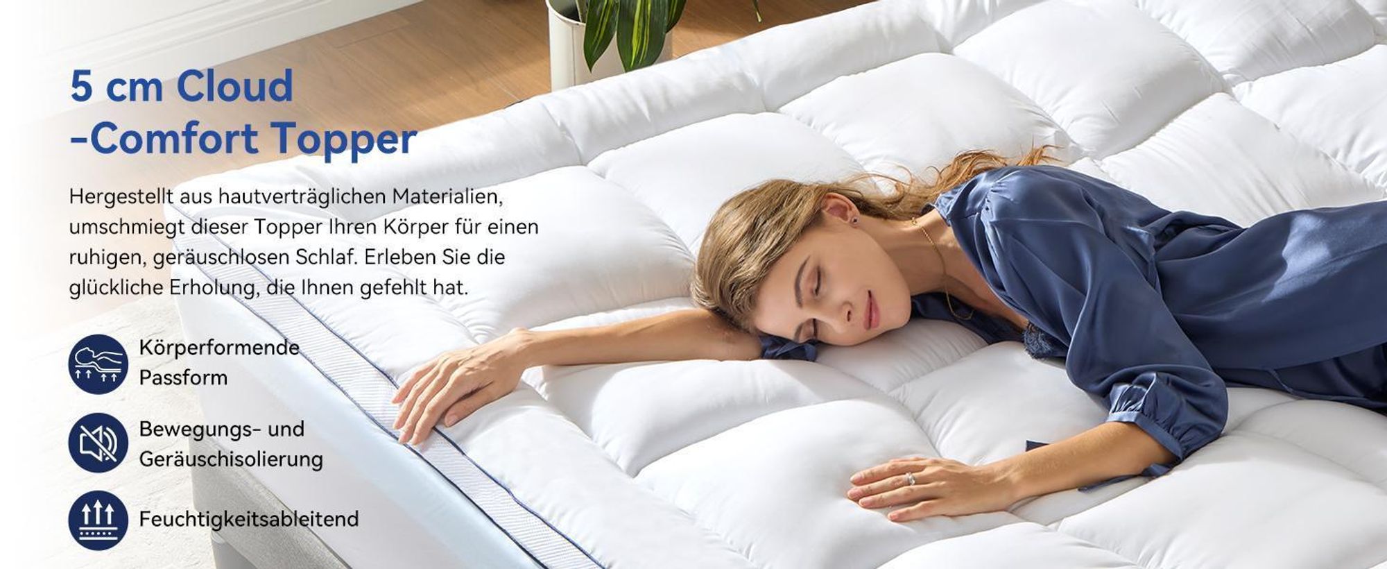 NicePlus Topper, 140x200x7cm, 5-Zonen Gel-Schaum - Für erholsamen Schlaf, 360° Mesh für alle Matratzen, H2/H3