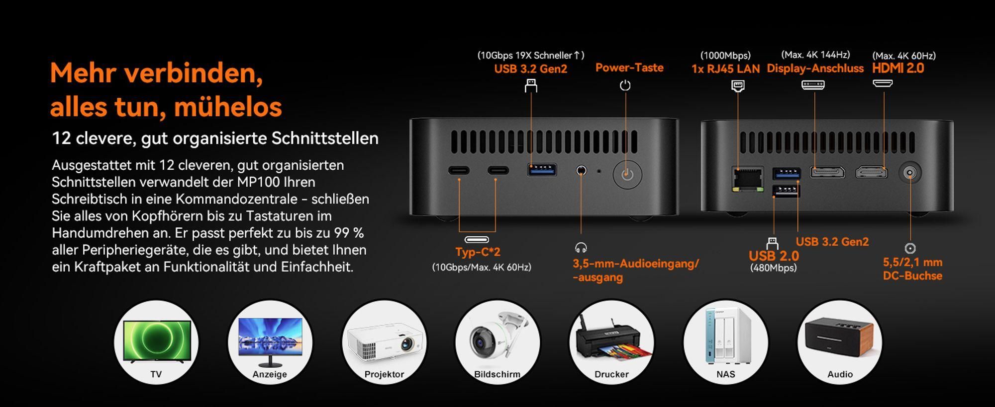 Blackview MP100 Pro Mini PC+K1 Tastatur, Intel i3-1215U bis zu 4,4 GHz, 16GB DDR5 512GB PCIe 4.0 SSD, 4K@144Hz/WiFi 6/DP/HDMI/Windows 11 Pro