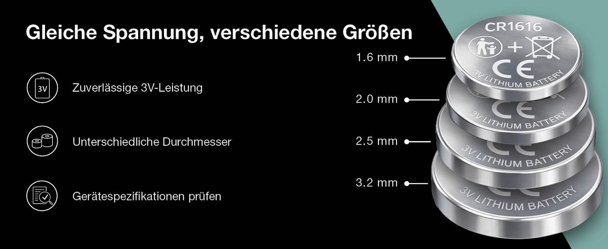 CELLONIC CR1632 Knopfzellen-Batterien Lithium kompatibel mit Autoschlüssel, LED-Geräte, Fahrradcomputer - x6-Pack