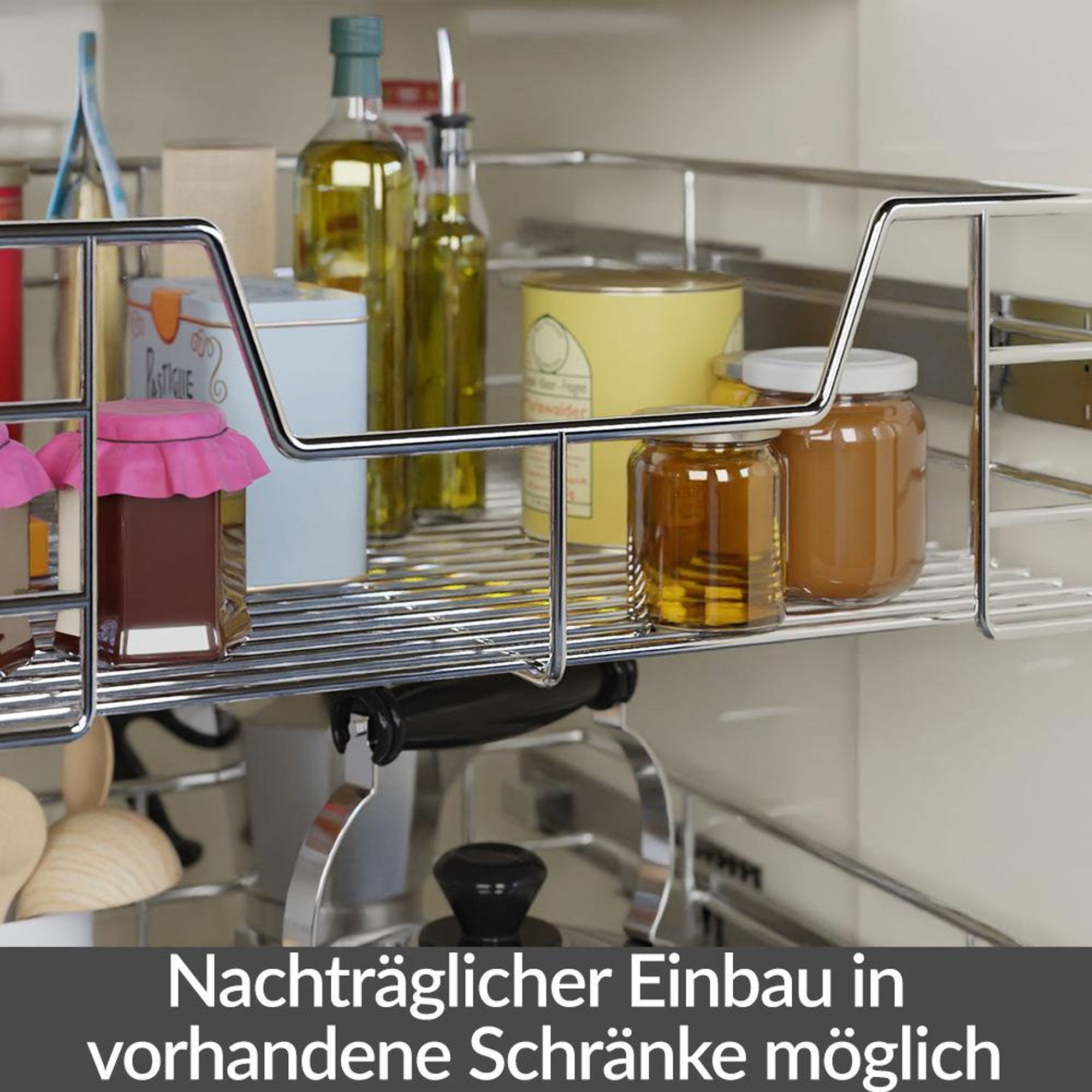 CASARIA® Teleskopschublade Ausziehbare Schublade Küche 60cm 20kg Belastbar Verchromt Korbauszug mit Zubehör Haushalt Küchenschrank Kleiderschrank