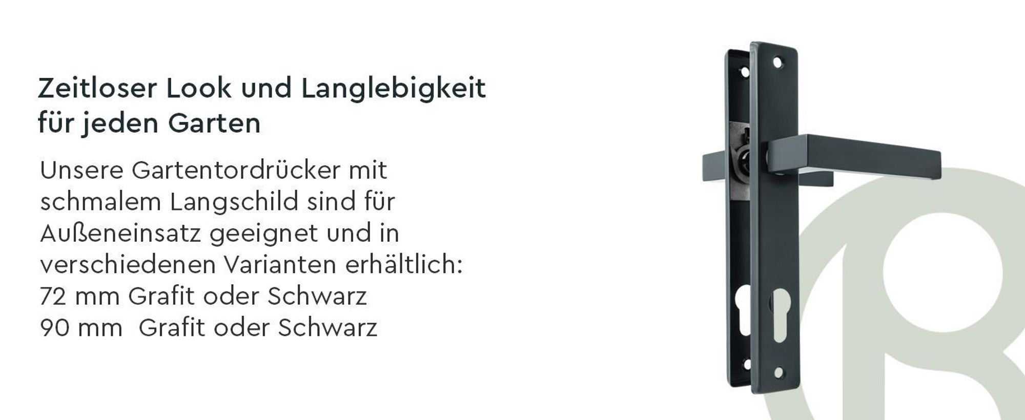 QRS - Türbeschlag, Türgriff für Gartentor, Türklinken Griff, 90mm, Schwarz Drückergarnitur, Türdrücker Langschild für Außeneinsatz Pulverbeschichtet