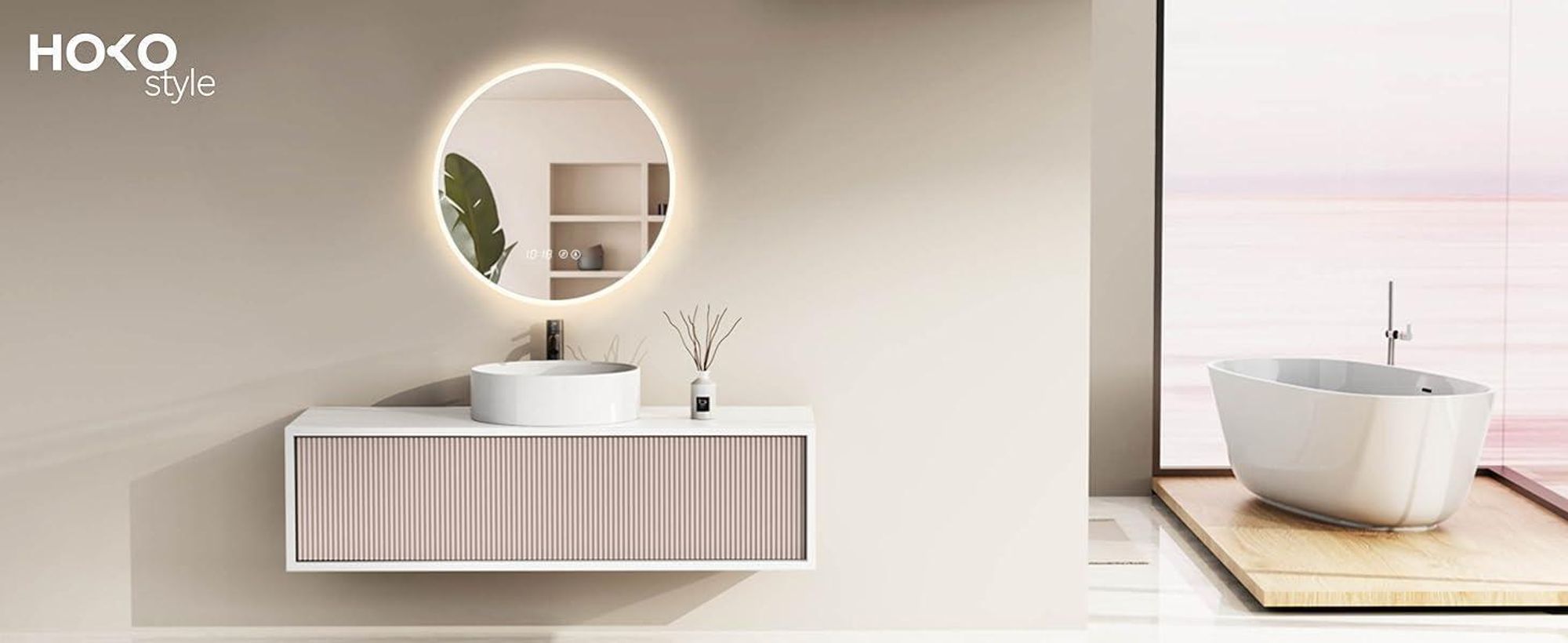 HOKO LED Wandspiegel Rund 80 cm Anti-fog Uhr Modernes Design Touch-Schalter & Warmweiß/Kaltweiß