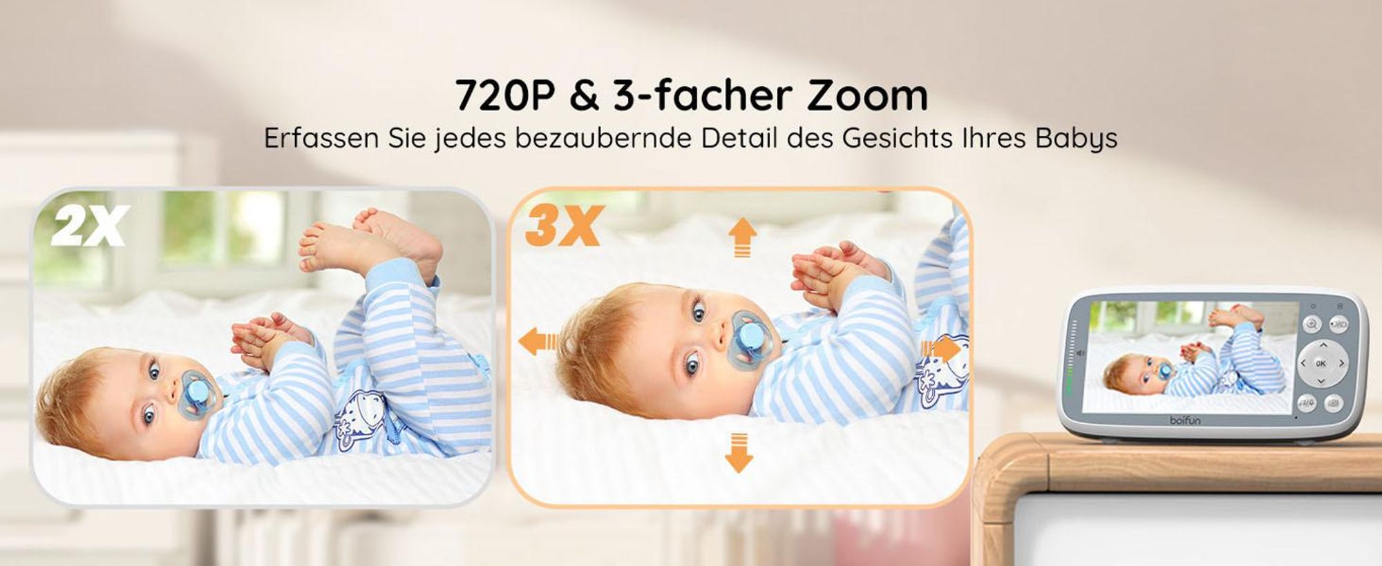 Babyphone mit Kamera VOX Nachtsicht Babyfon Temperaturüberwachung Gegensprechfunktion Video Überwachung mit 4 Zoll Digital IPS Bildschirm Wireless
