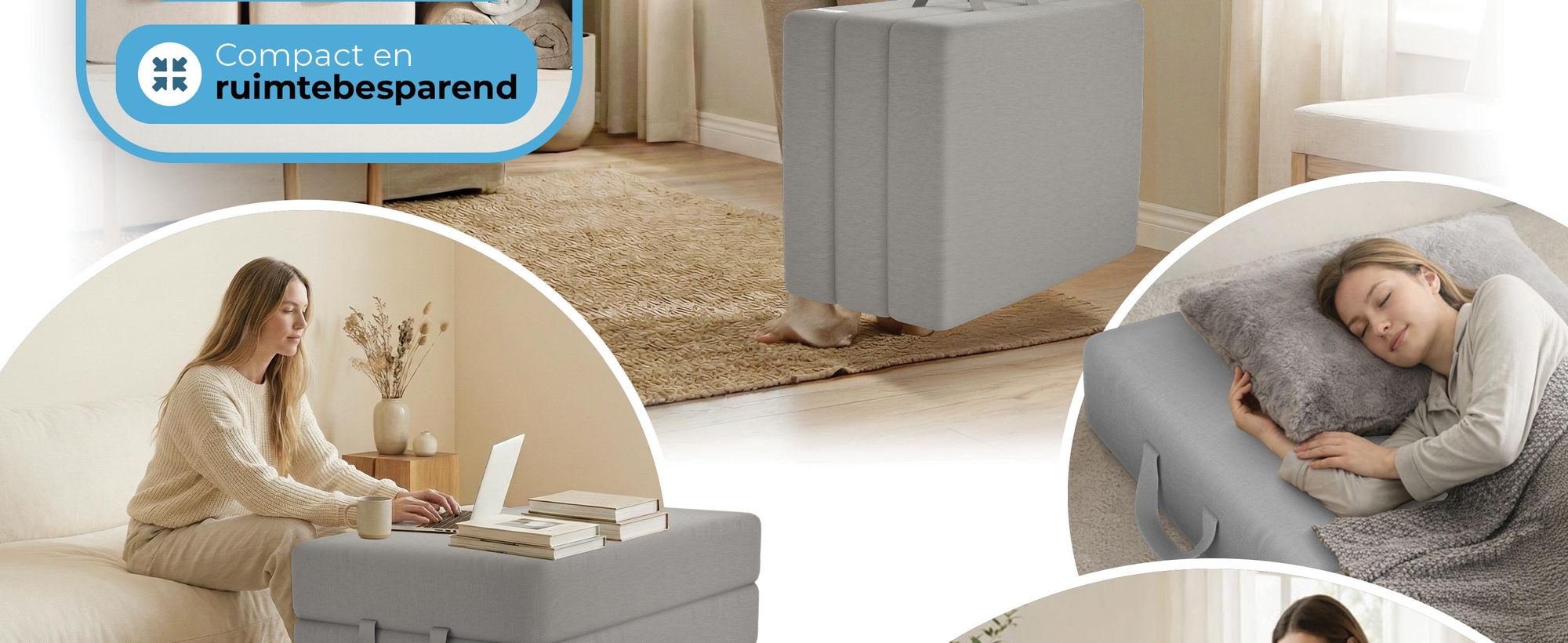 ELONEO Opklapbare matras, gastenmatras, 3-delige opvouwbare matras, extra dik schuim (15 cm), geschikt voor mensen met rugproblemen, opklapbaar, opvouwbare matras (grijs)