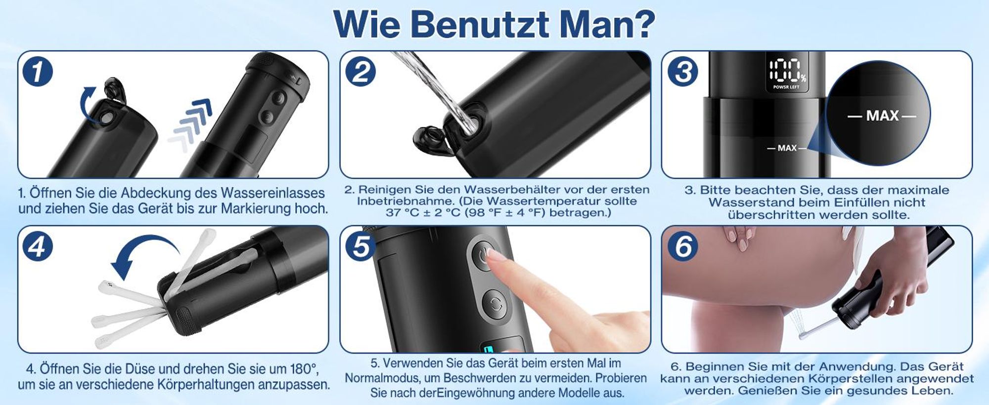 Tragbares Hand-Bidet, Reise-Bidet, Elektrischer Hochdrucksprüher, mit 5 Sprühmodi und 8 Düsen, IPX7 Mini-Handbidet mit LCD-Bildschirm