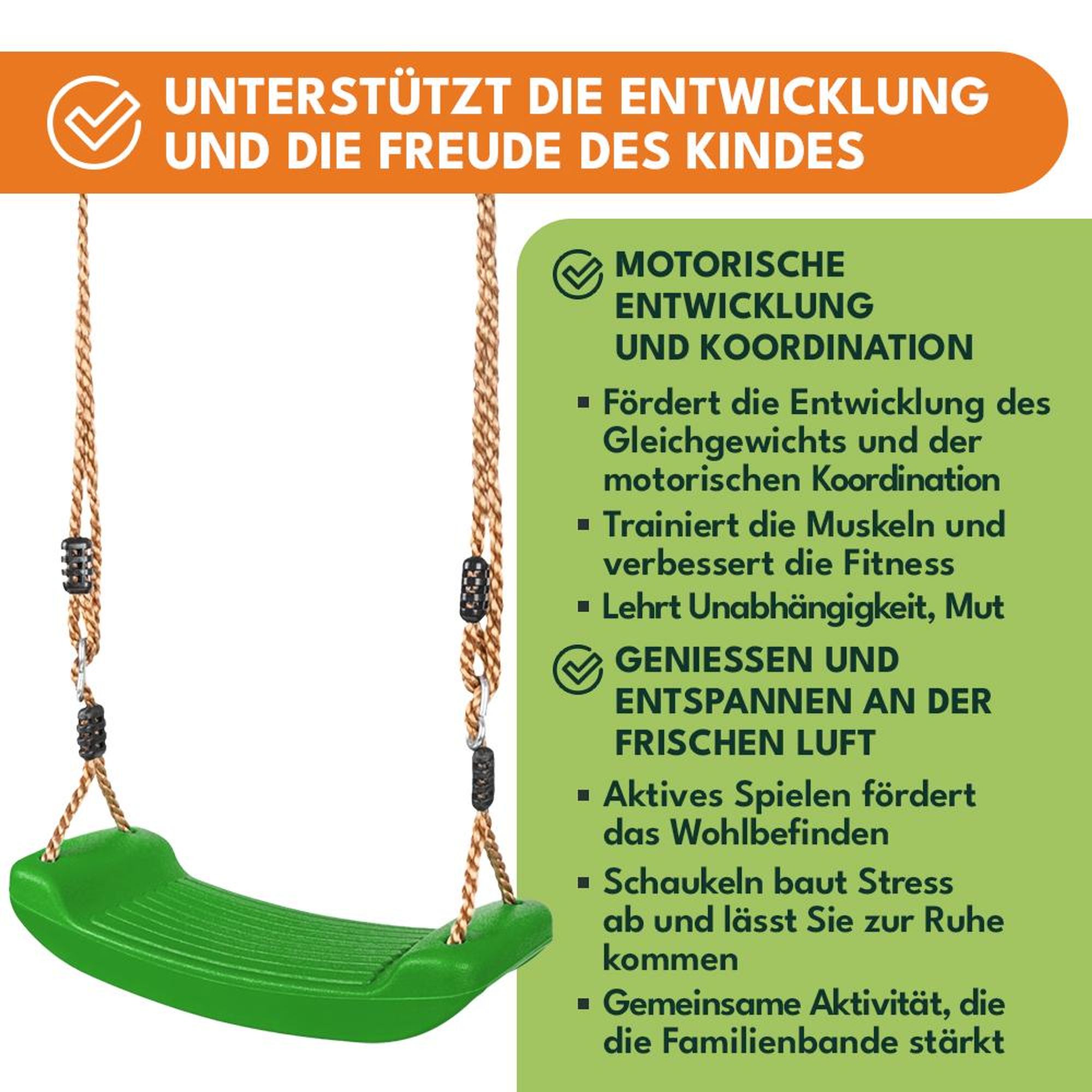 KRUMAD Kinderschaukel Outdoor Indoor, Babyschaukel, Schaukel, Tragkraft bis 35 kg, Höhenverstellbar, Babysitz für Kinderzimmer, Grün