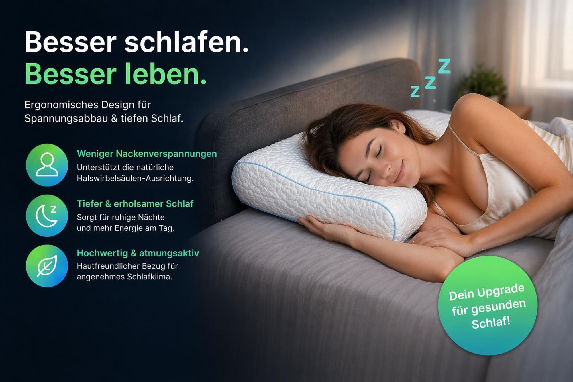 Ergonomisches Nackenkissen Kopfkissen Memory Foam extra weich, orthopädisches Schlafkissen für Seiten- und Rückenschläfer, 50x30x10cm YaLiva Decor