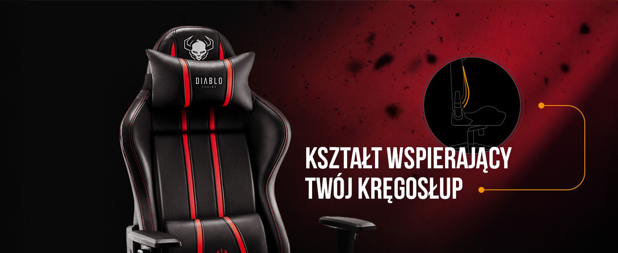 DIABLO Fotel Gamingowy Obrotowy Krzesło dla Gracza | Podłokietniki Poduszka pod Lędźwie i Kark  | X-One 2.0 |  Normal Size, Czarno-czerwony