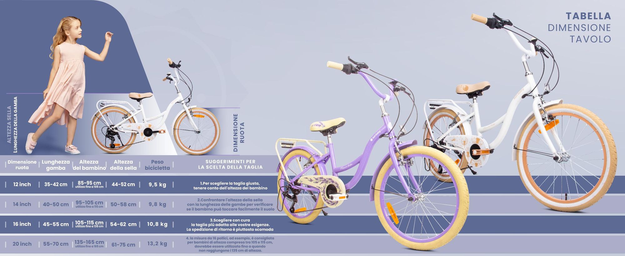 Bicicletta per bambini da 6 anni 20 pollici Bicicletta per bambini Bicicletta per bambine a 6 velocità Simano Flower Bike lavanda Sun Baby